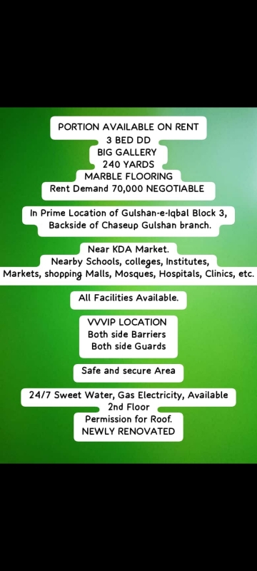 House Available for Rent Gulshan-e-Iqbal KARACHI 