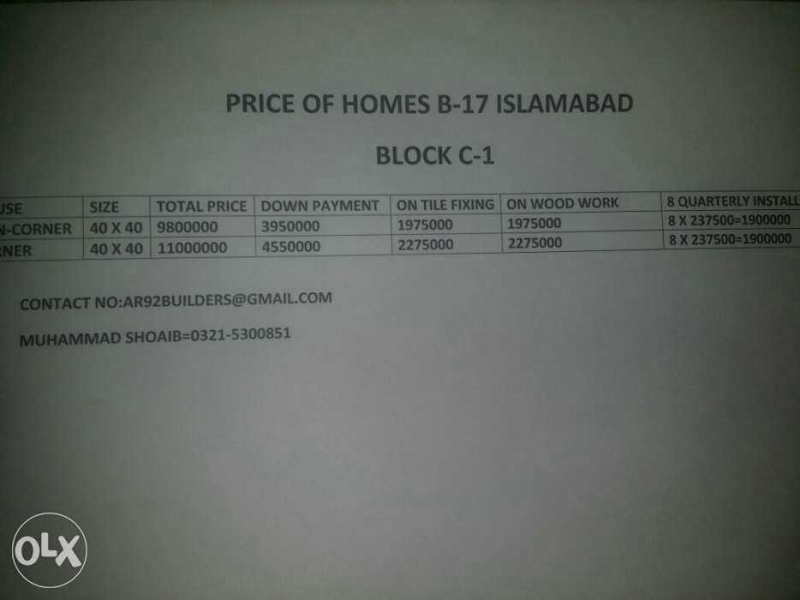 House Available for Sale B-17 Sector ISLAMABAD front elivation