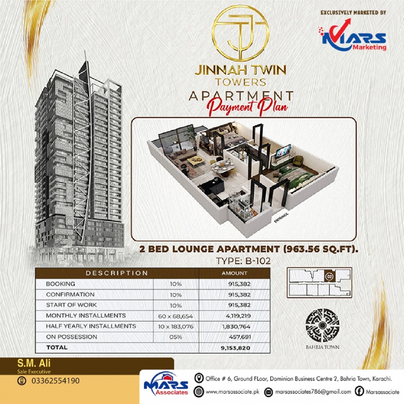 House Available for Sale Other Areas KARACHI 2 Bed Lounge. Jinnah Twin Tower Bahria Town