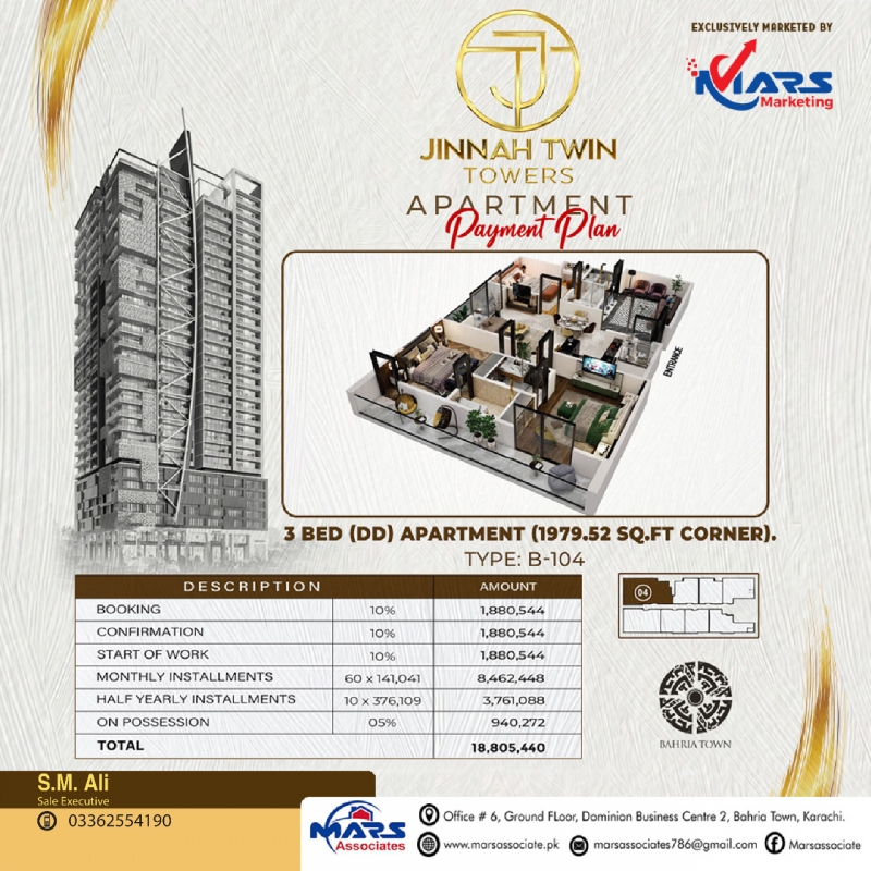 House Available for Sale Other Areas KARACHI 3 Bed DD. Jinnah Twin Tower Bahria Town KHI