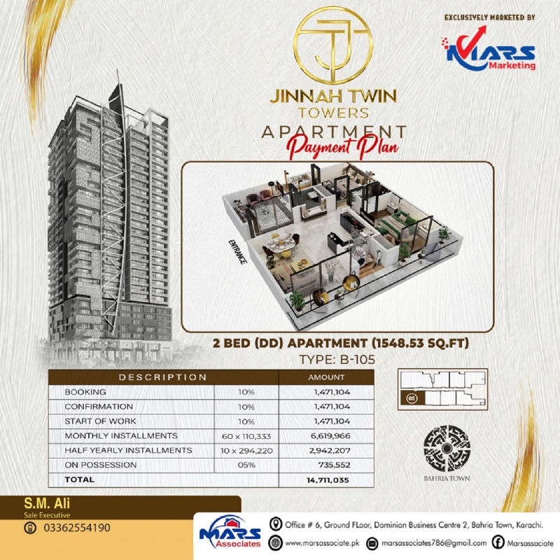 House Available for Sale Other Areas KARACHI 2 Bed DD. Jinnah Twin Tower Bahria Town