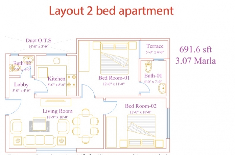 House Available for Sale Other Areas LAHORE 2 Bed Apartment Layout Plan